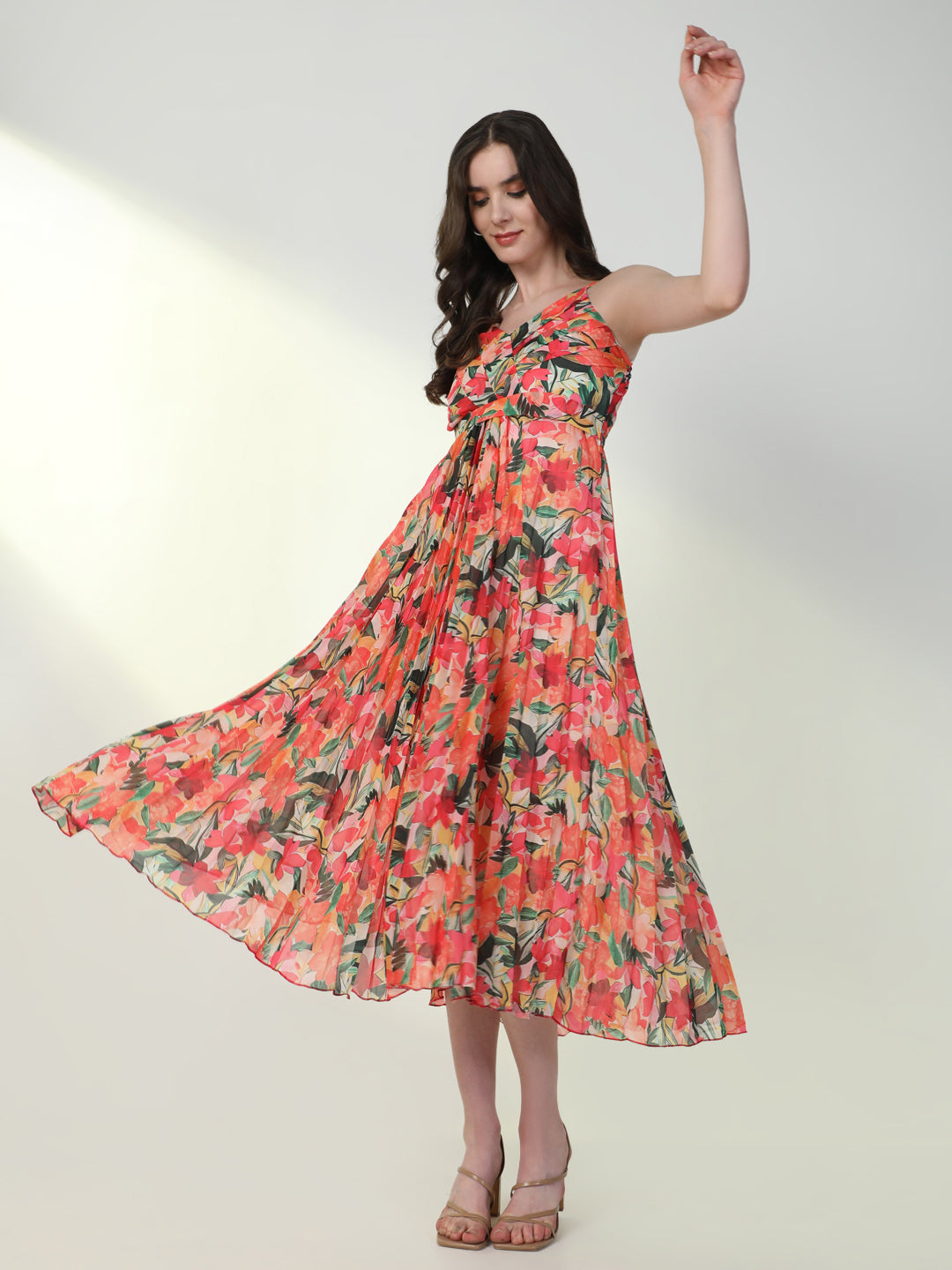 Women Floral Pink Flared Dress