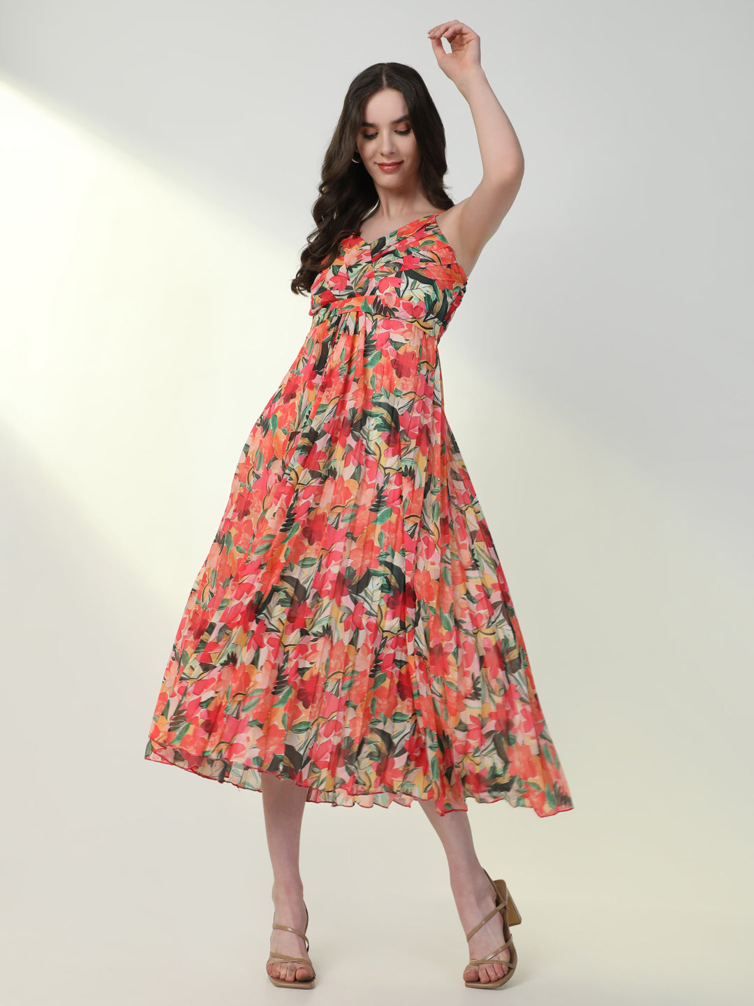 Women Floral Pink Flared Dress