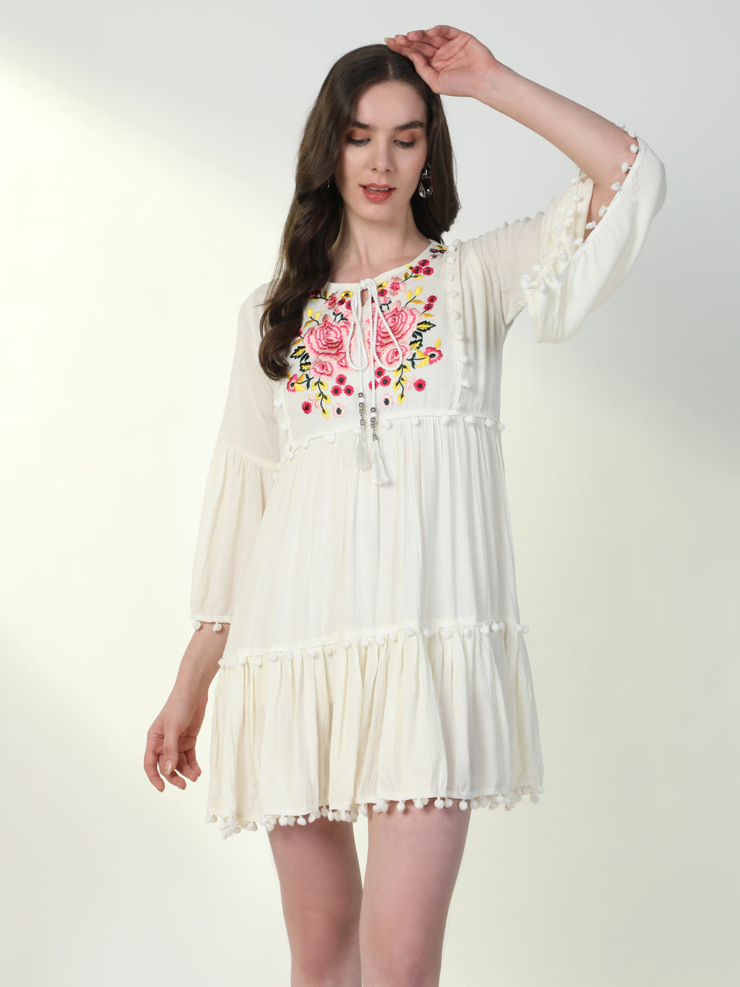 Women Solid Off White A-Line Dress