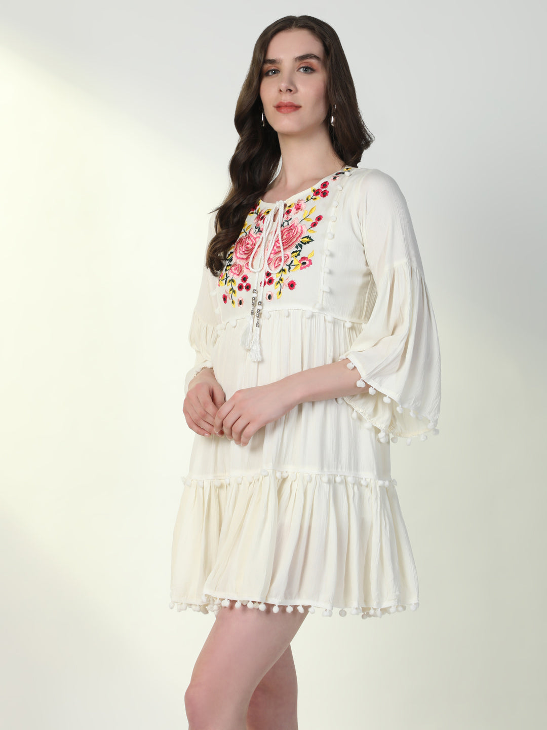 Women Solid Off White A-Line Dress