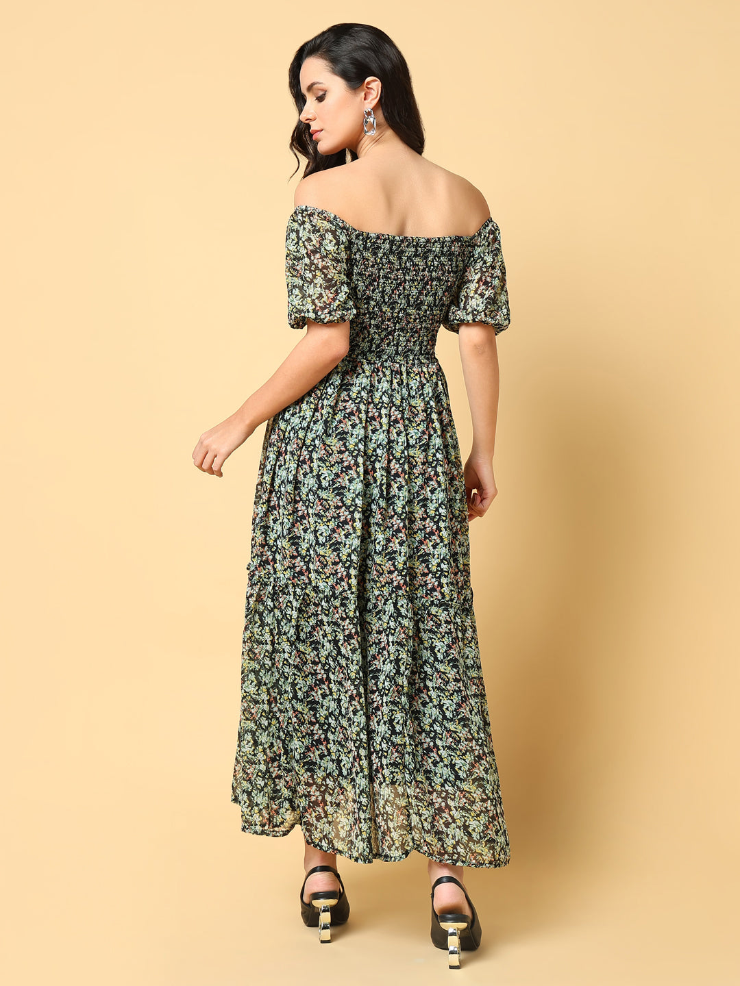 Women Printed Green Fit and Flare Dress