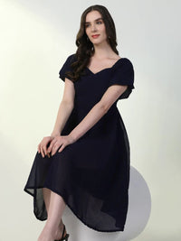 Women's Solid Navy Blue Flared Dress