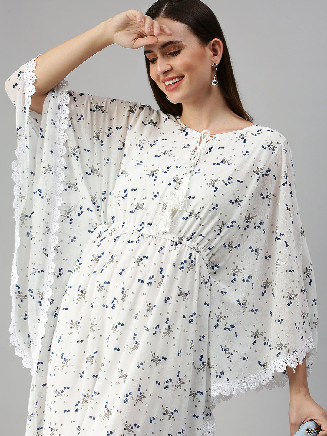 Women Printed Kaftan White Dress