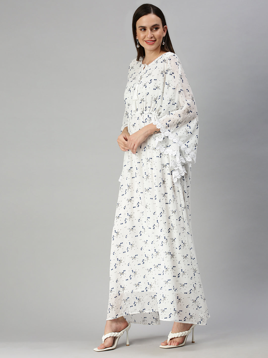 Women Printed Kaftan White Dress