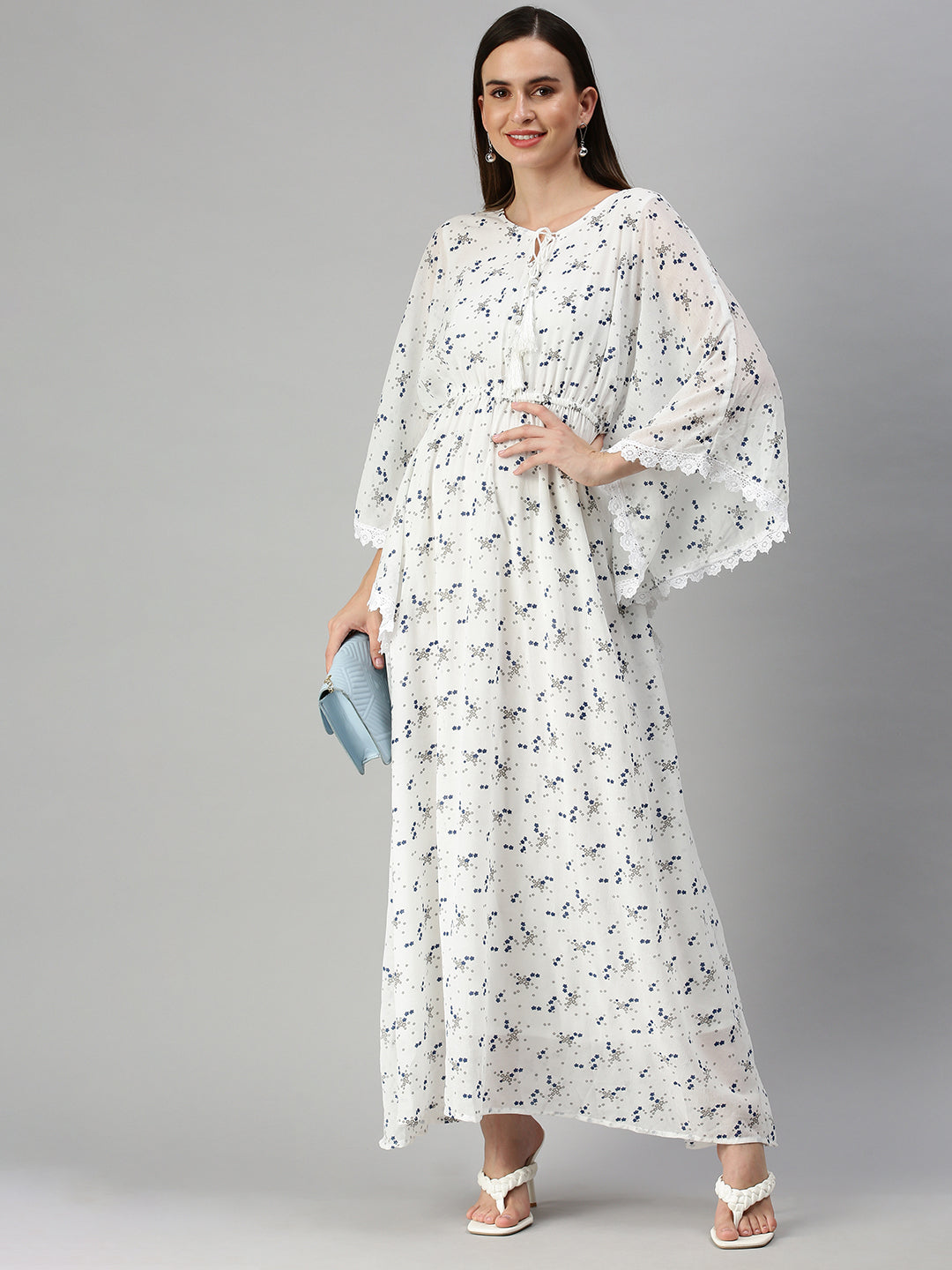 Women Printed Kaftan White Dress