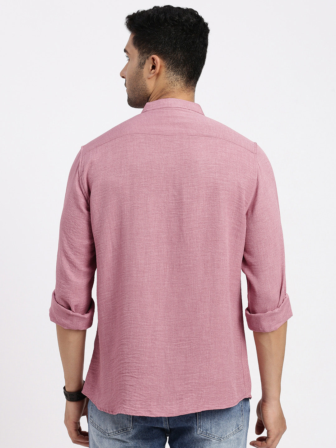 Men Mauve Solid Slim Fit Shirt