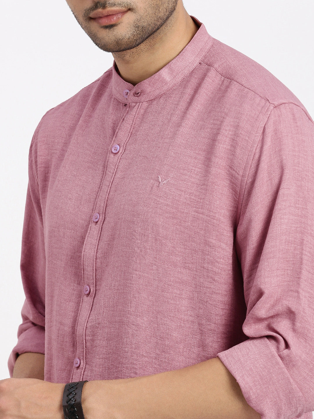 Men Mauve Solid Slim Fit Shirt