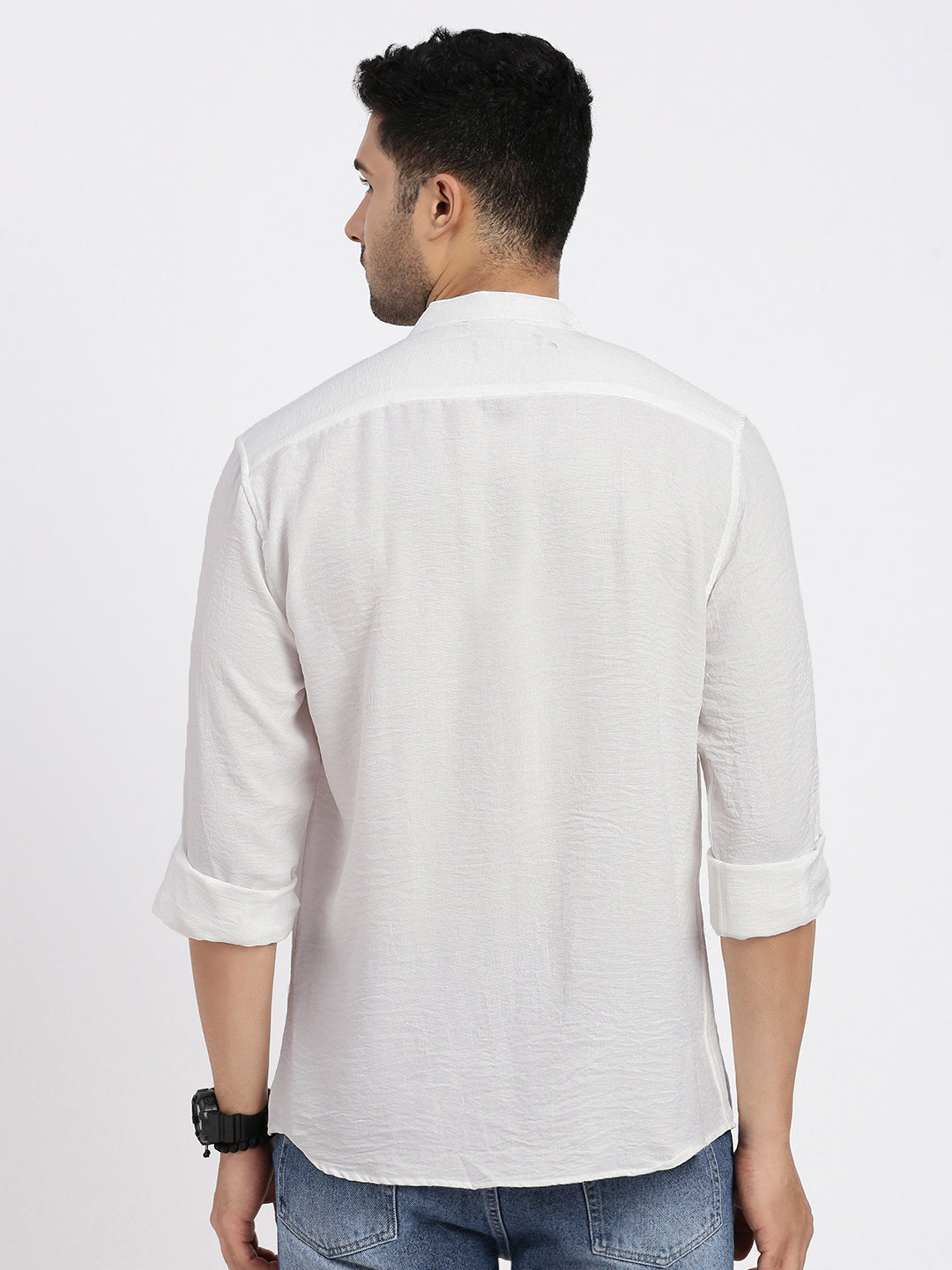 Men White Solid Slim Fit Shirt