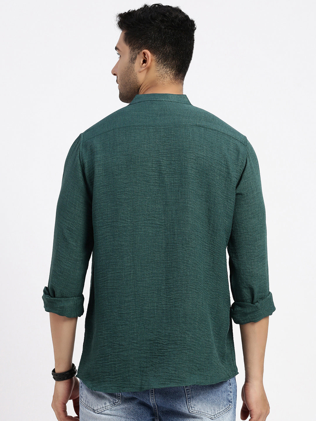 Men Green Solid Slim Fit Shirt