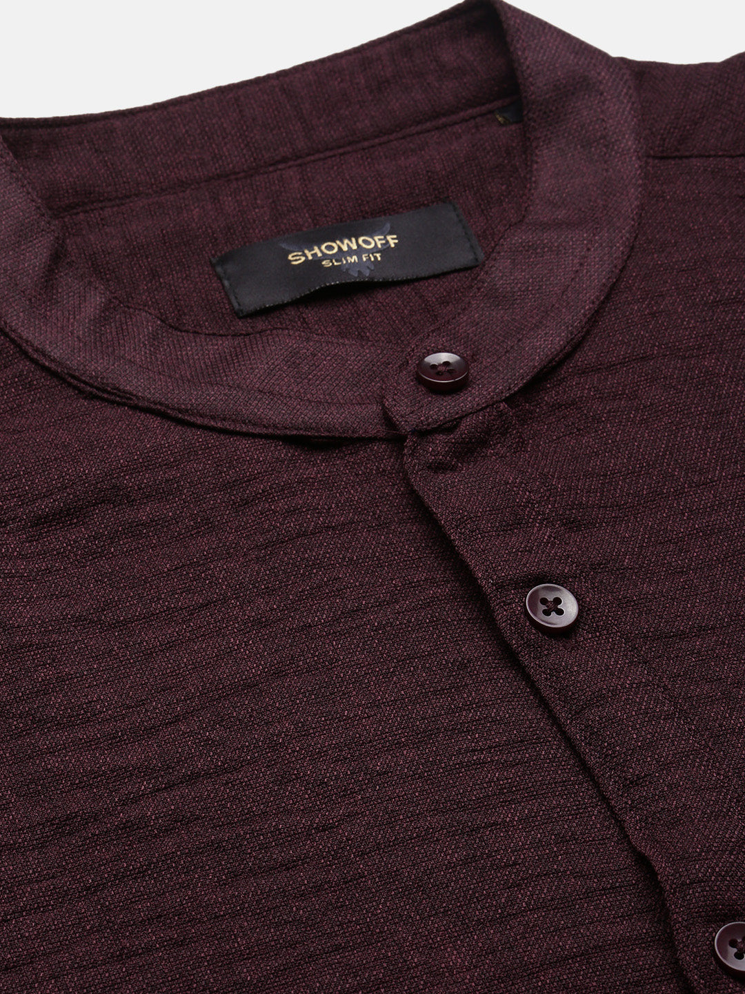 Men Burgundy Solid Slim Fit Shirt