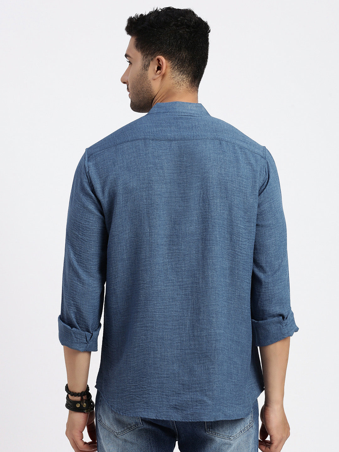 Men Blue Solid Slim Fit Shirt