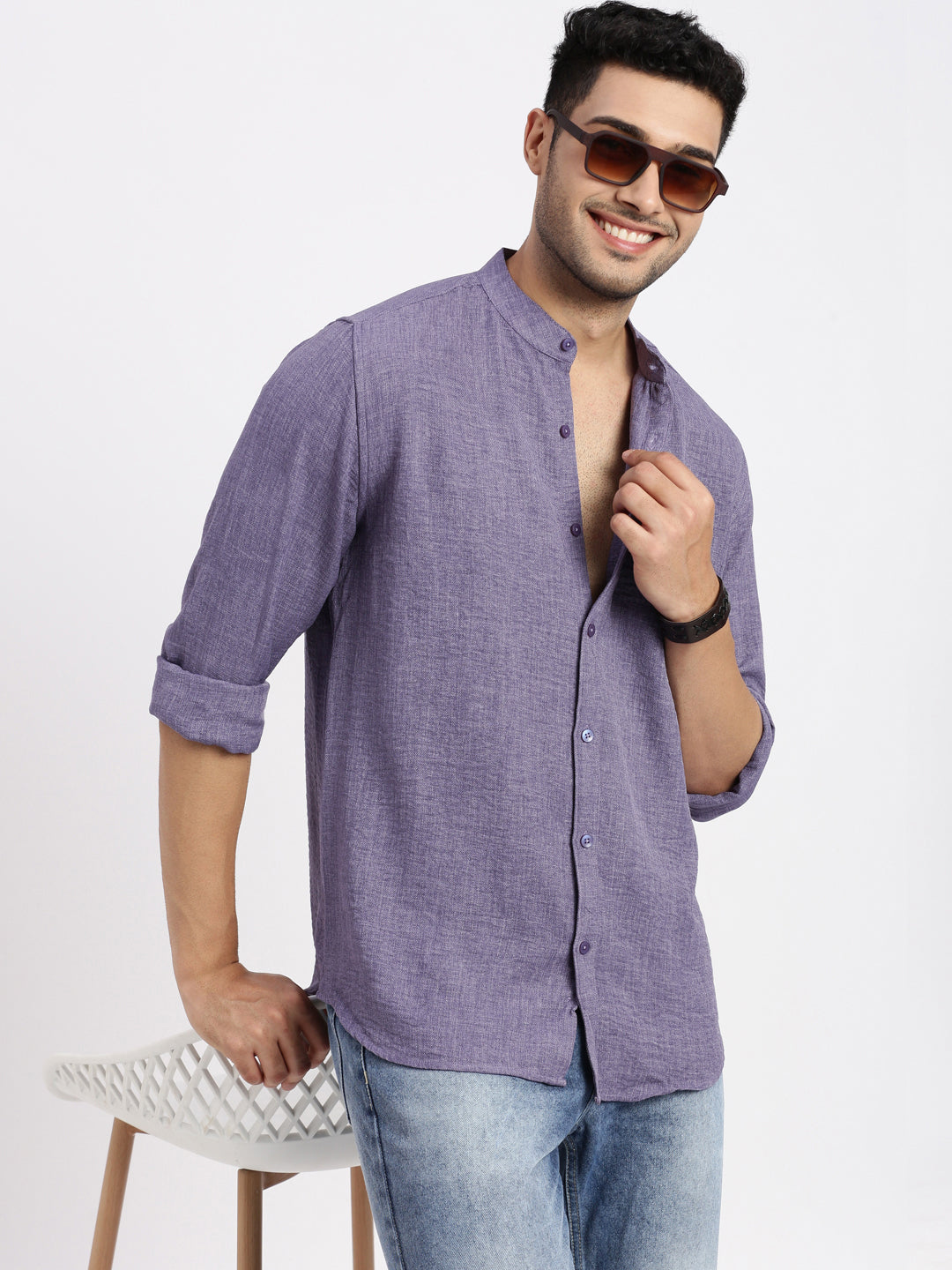 Men Purple Solid Slim Fit Shirt