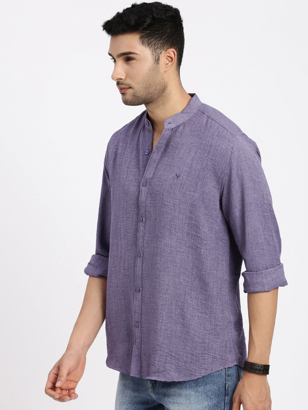 Men Purple Solid Slim Fit Shirt