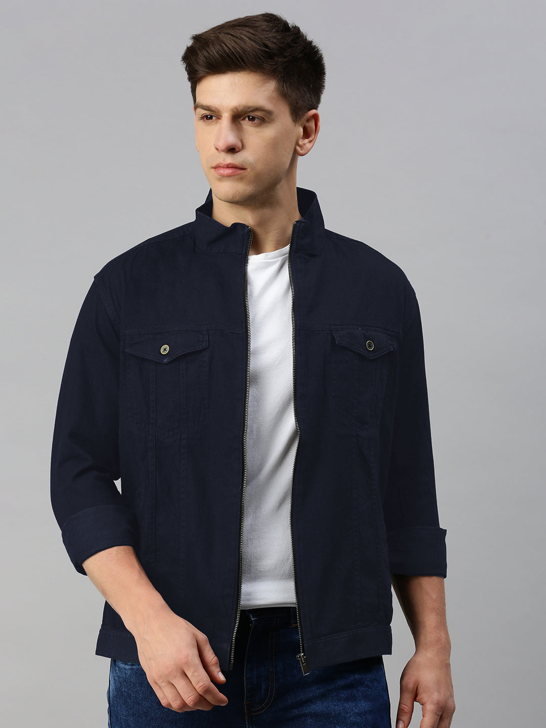 Men's Blue Zipper Jacket With Pockets