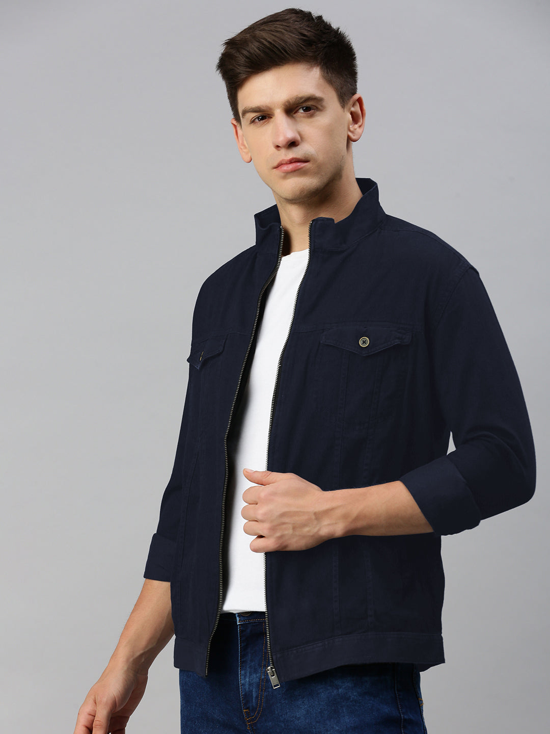 Men's Blue Zipper Jacket With Pockets