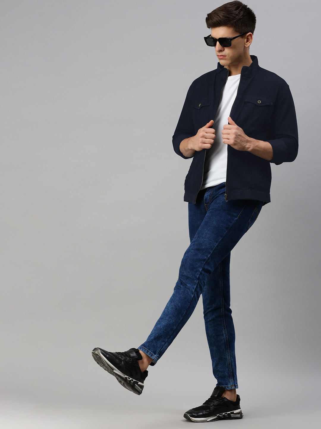 Men's Blue Zipper Jacket With Pockets