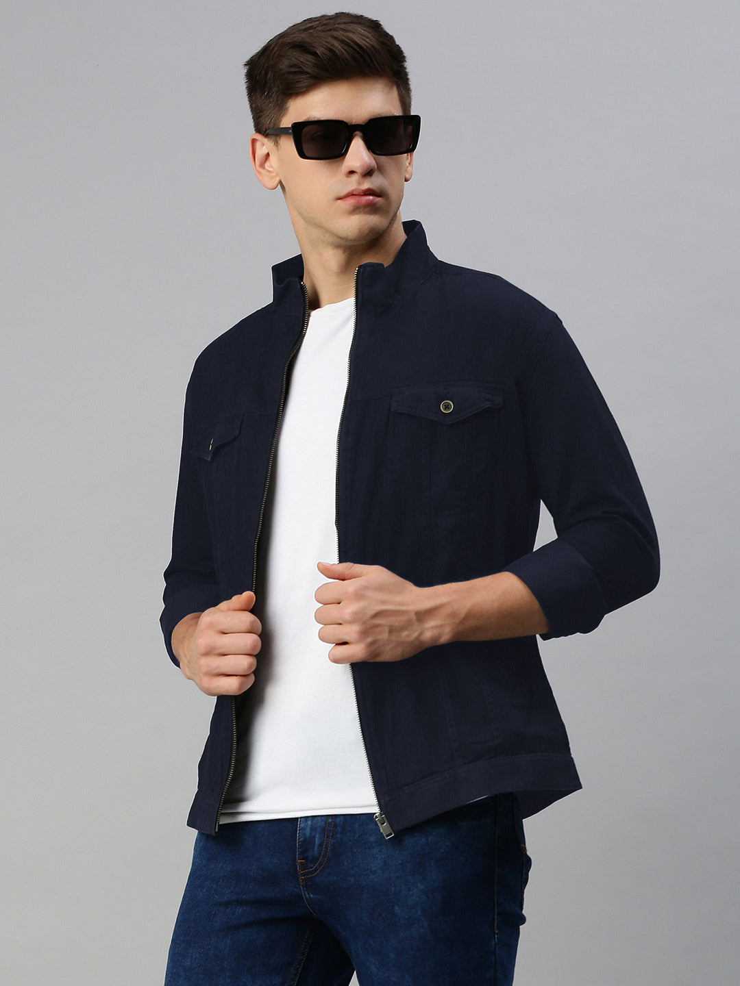 Men's Blue Zipper Jacket With Pockets