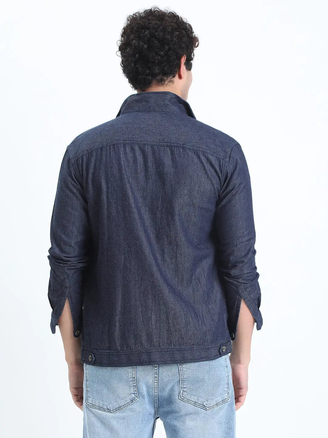 Men's Navy Blue Denim Open Front Zipper Jacket - Uncategorized from SHOWOFFFF