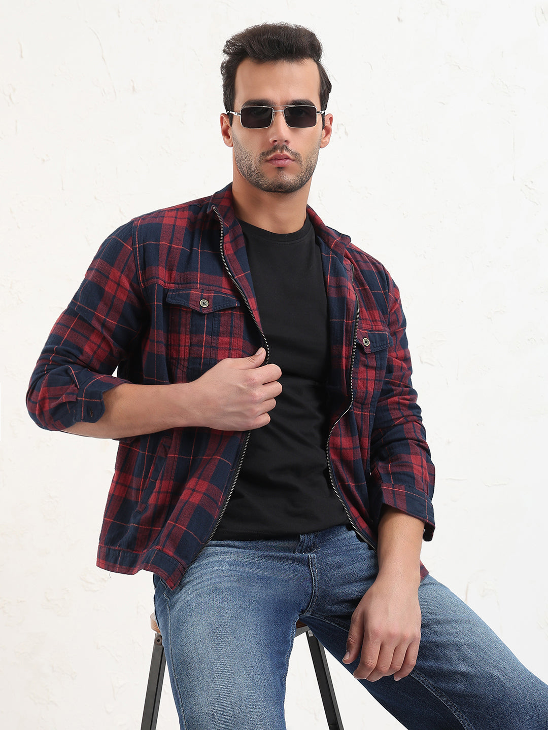 Men's Red Checked Slim Fit Shacket