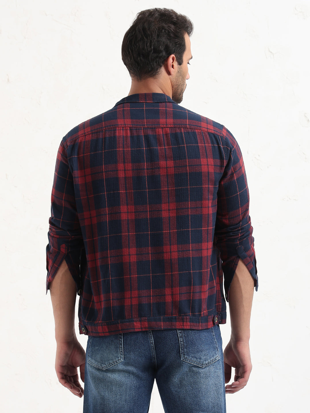 Men's Red Checked Slim Fit Shacket