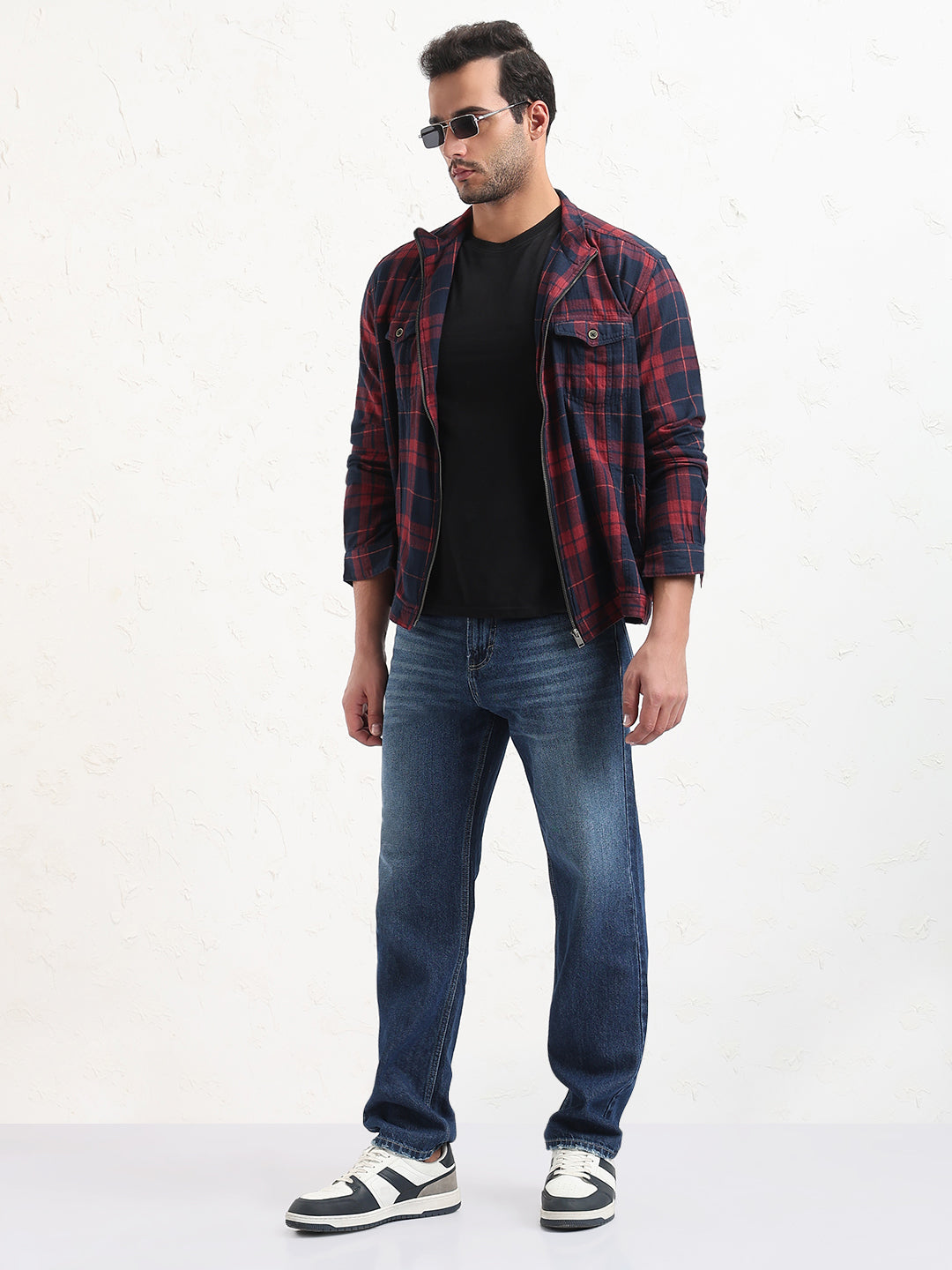 Men's Red Checked Slim Fit Shacket