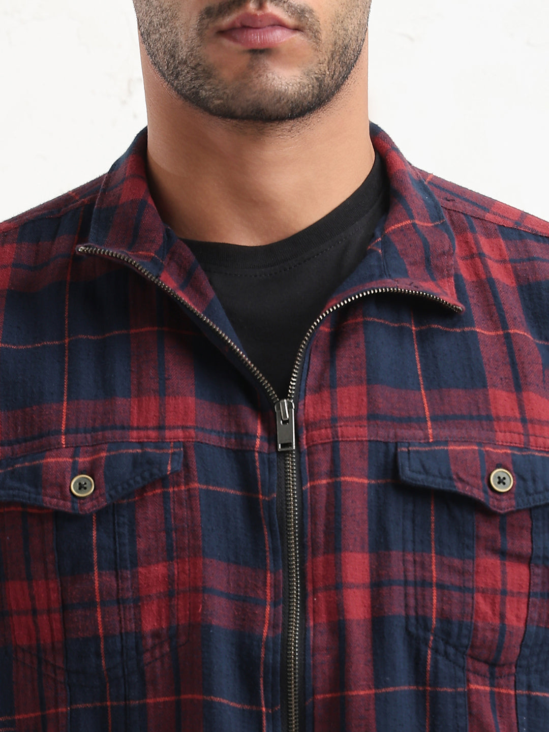Men's Red Checked Slim Fit Shacket