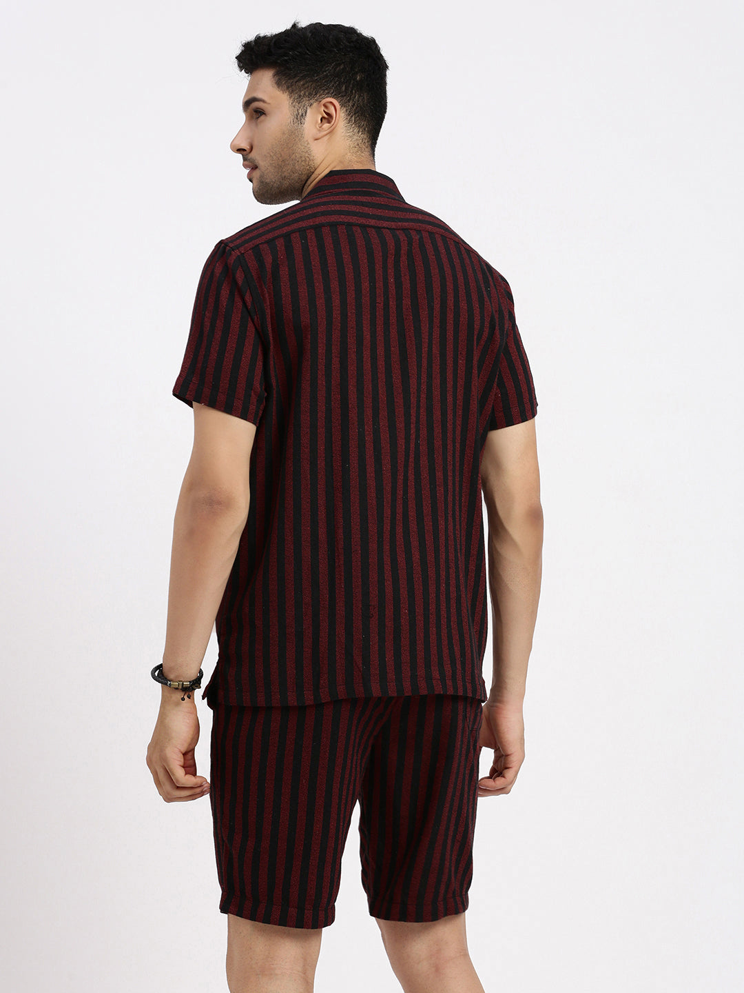 Men Red Striped Co Ords Set