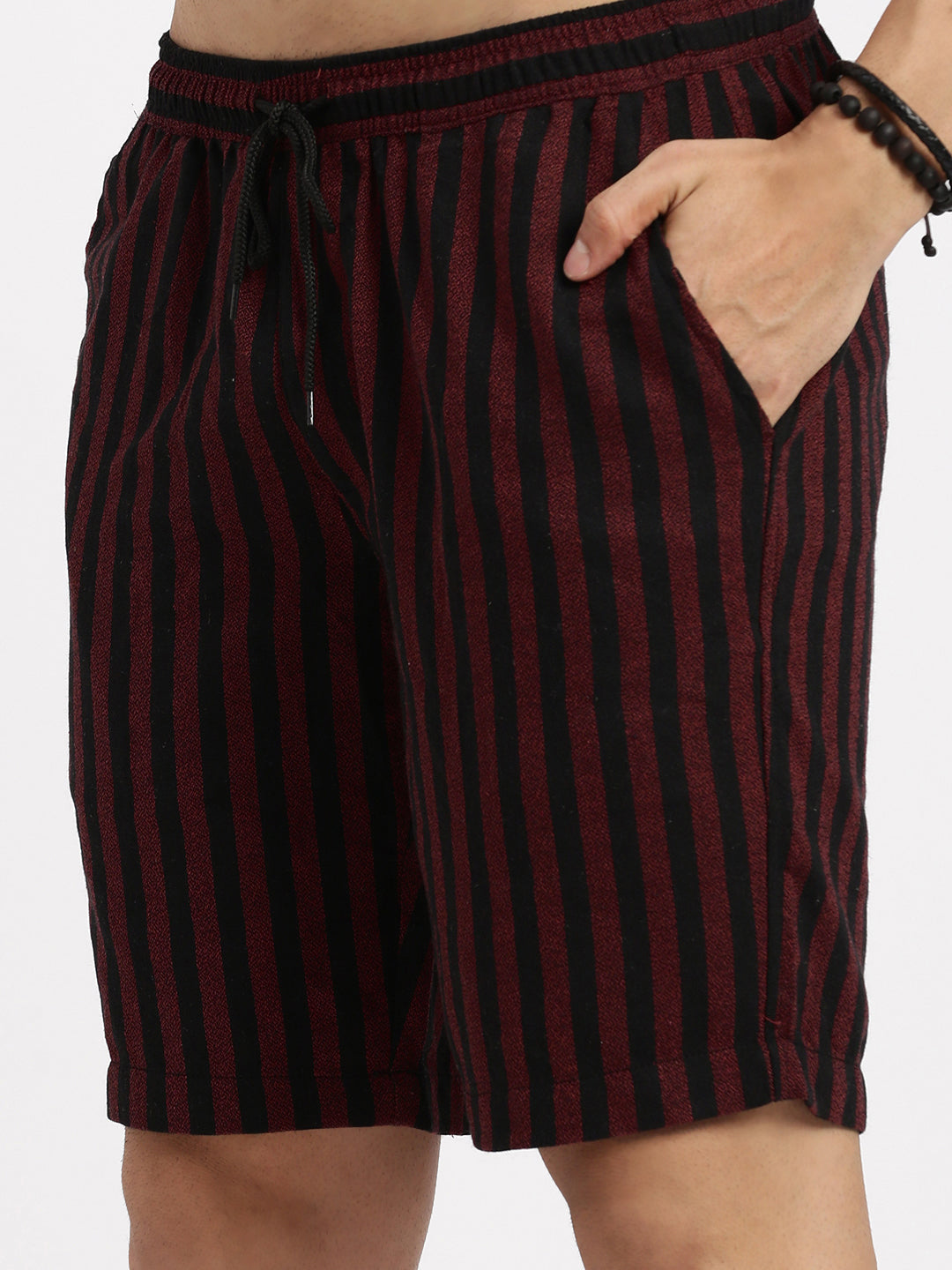 Men Red Striped Co Ords Set