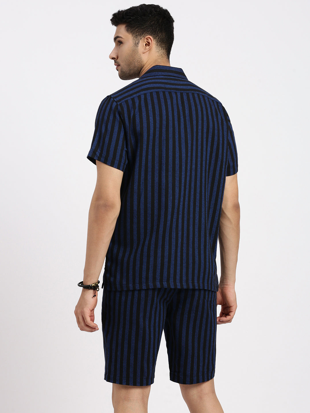 Men Navy Blue Striped Co Ords Set