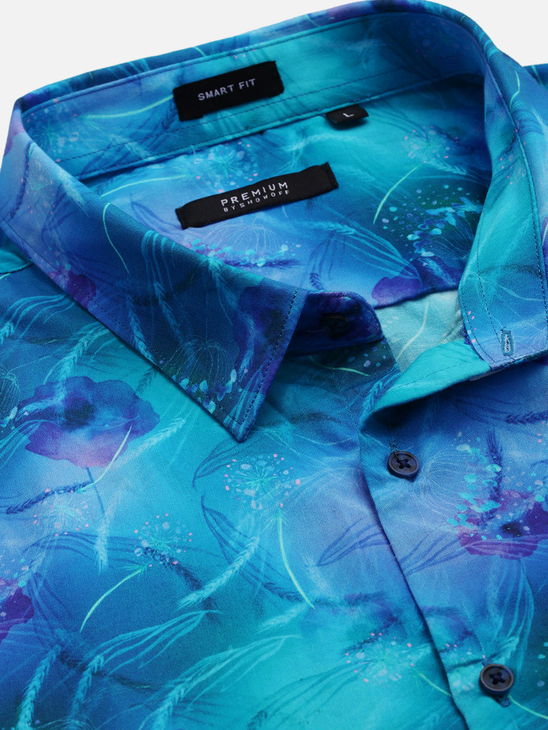 Men Blue Abstract Slim Fit Shirt