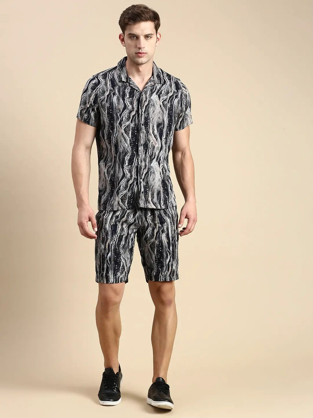 Men's Cuban Collar Printed Multi Co-Ords Set
