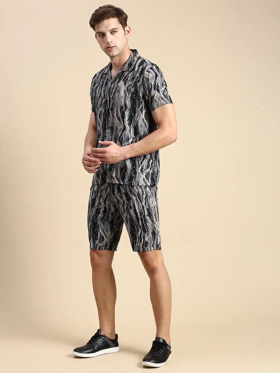 Men's Cuban Collar Printed Multi Co-Ords Set