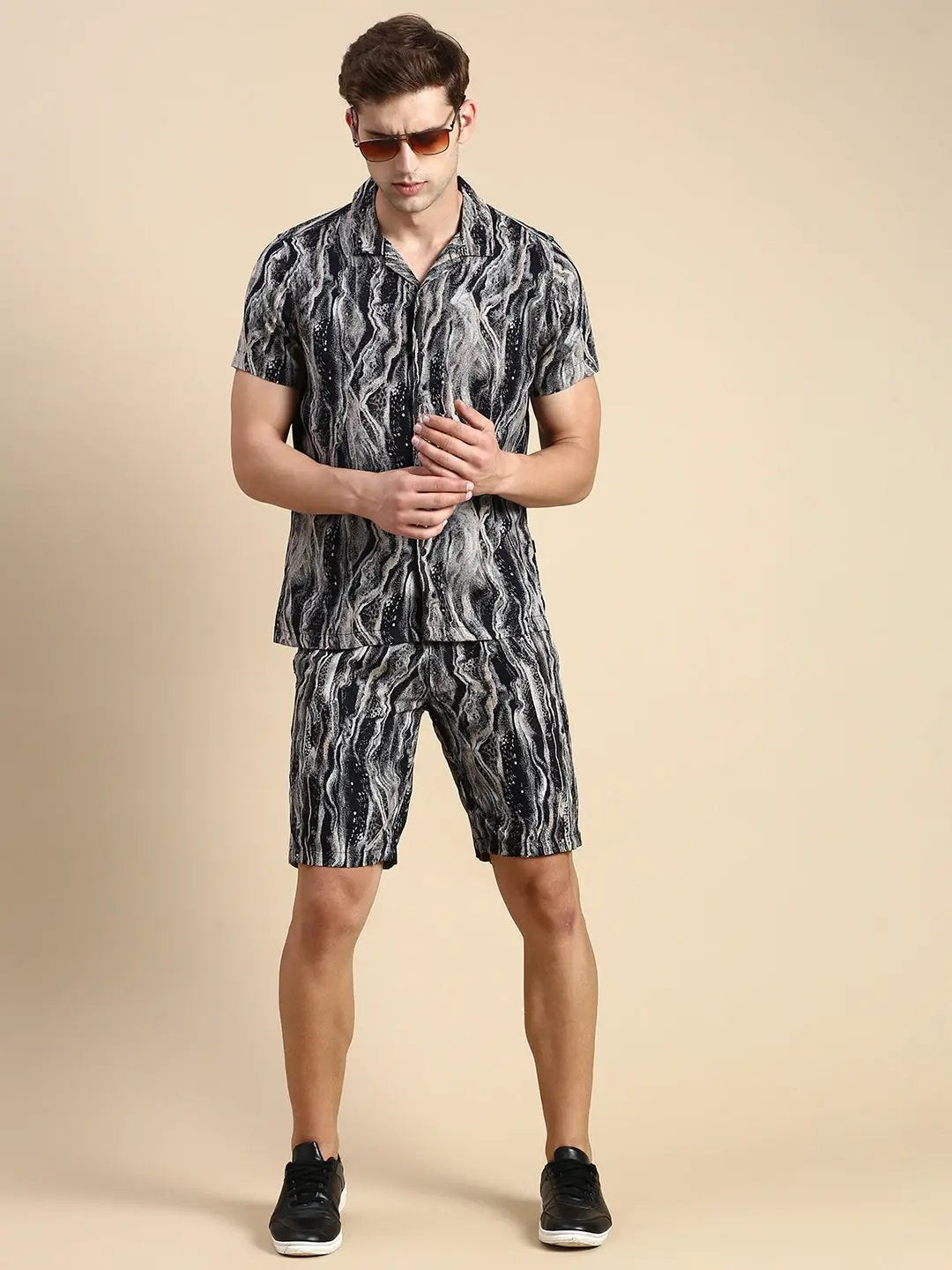 Men's Cuban Collar Printed Multi Co-Ords Set