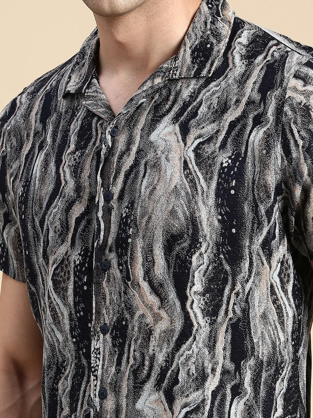 Men's Cuban Collar Printed Multi Co-Ords Set