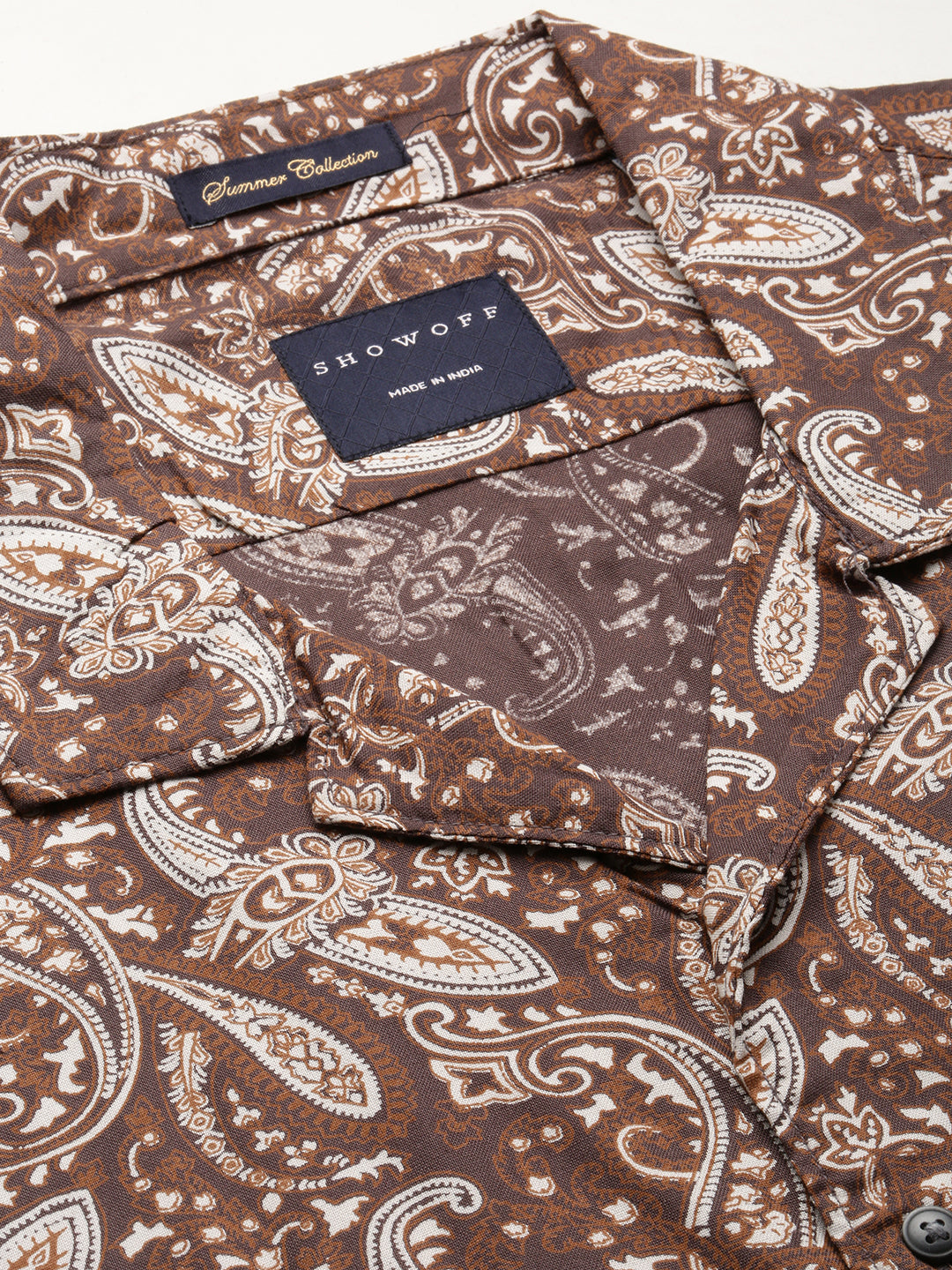 Men Cuban Collar Printed Coffee Brown Co-Ords Set