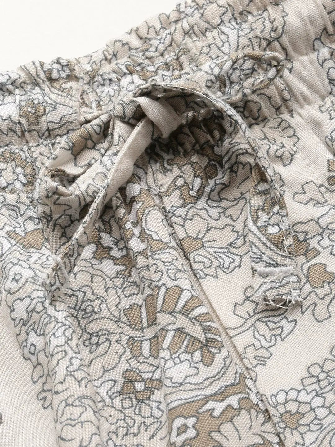 Men's Cuban Collar Printed Cream Co-Ords Set