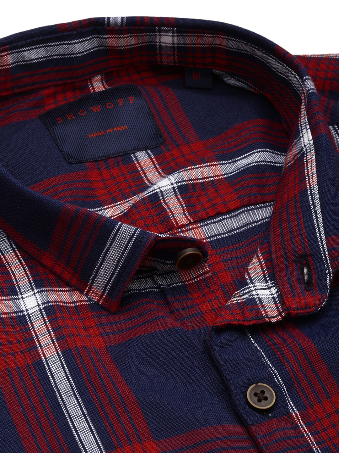 Men Spread Collar Checked Navy Blue Shirt