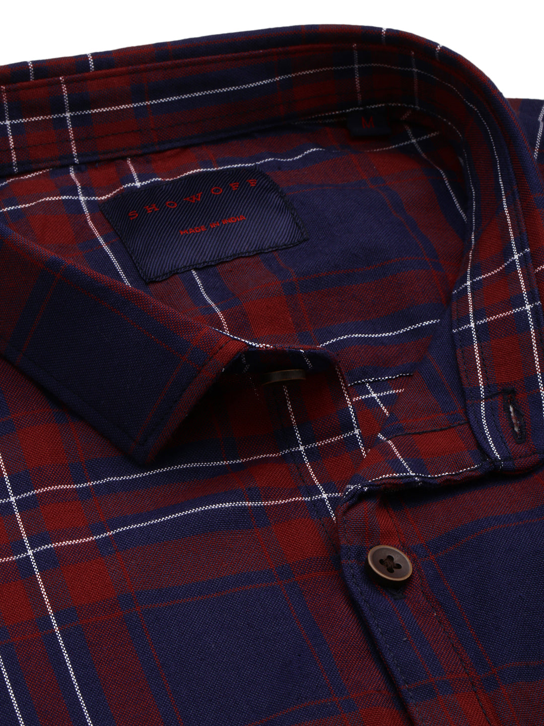 Men Spread Collar Checked Navy Blue Shirt