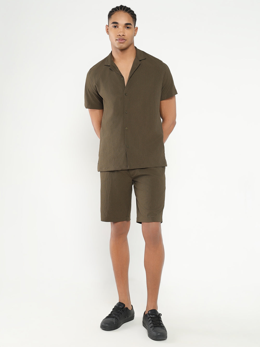 Men Olive Solid Co Ords Set