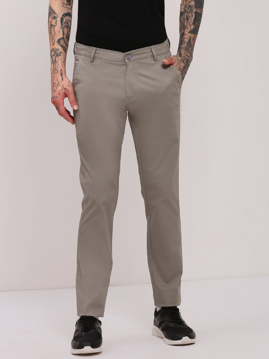 Men Grey Solid Trousers