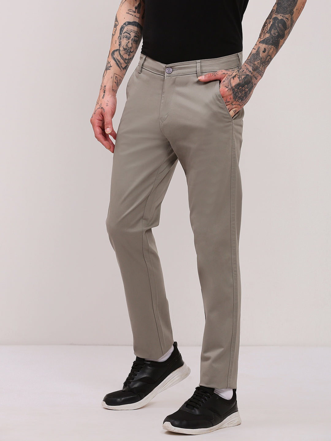 Men Grey Solid Trousers