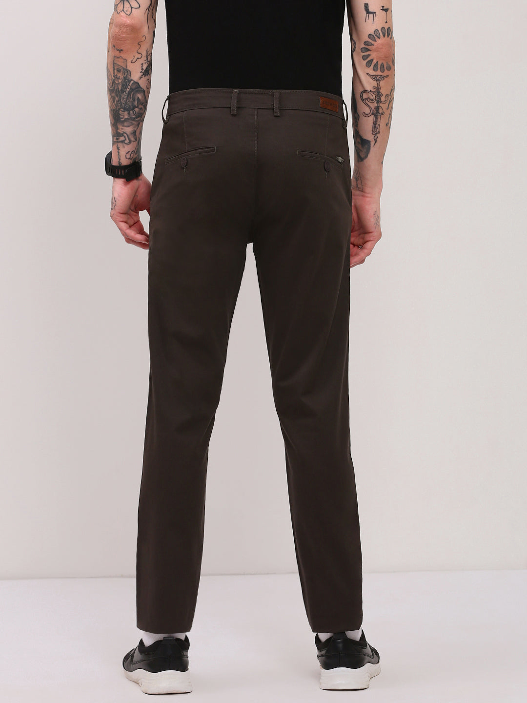 Men Olive Solid Trousers