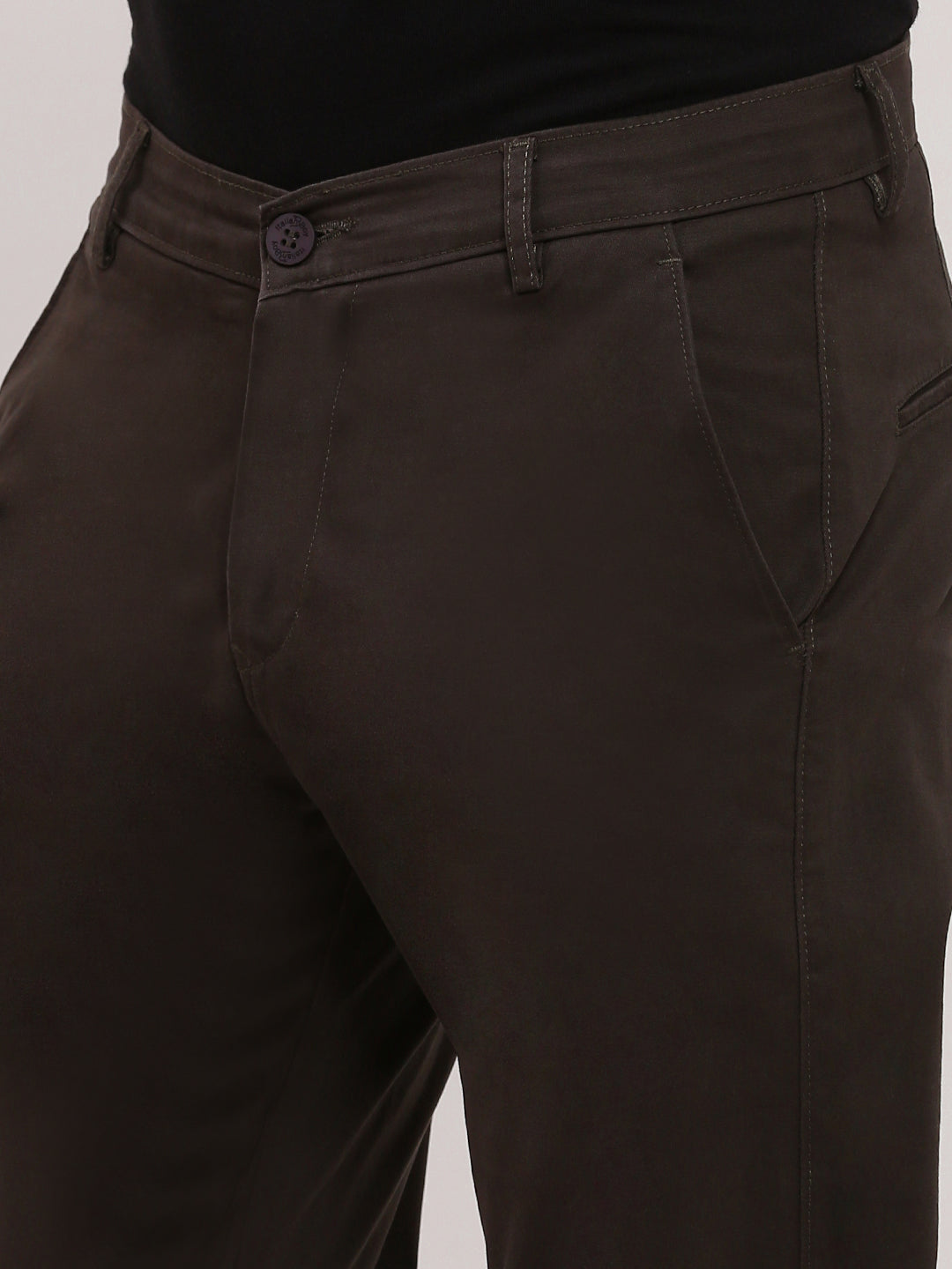 Men Olive Solid Trousers