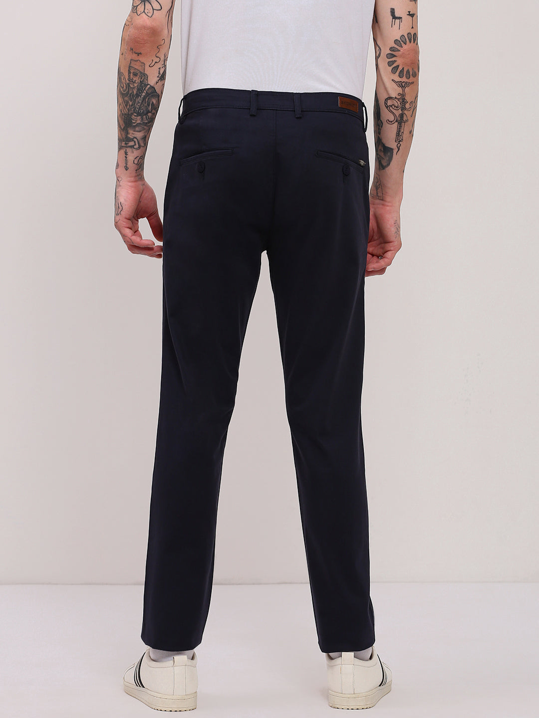 Men Navy Blue Solid Trousers