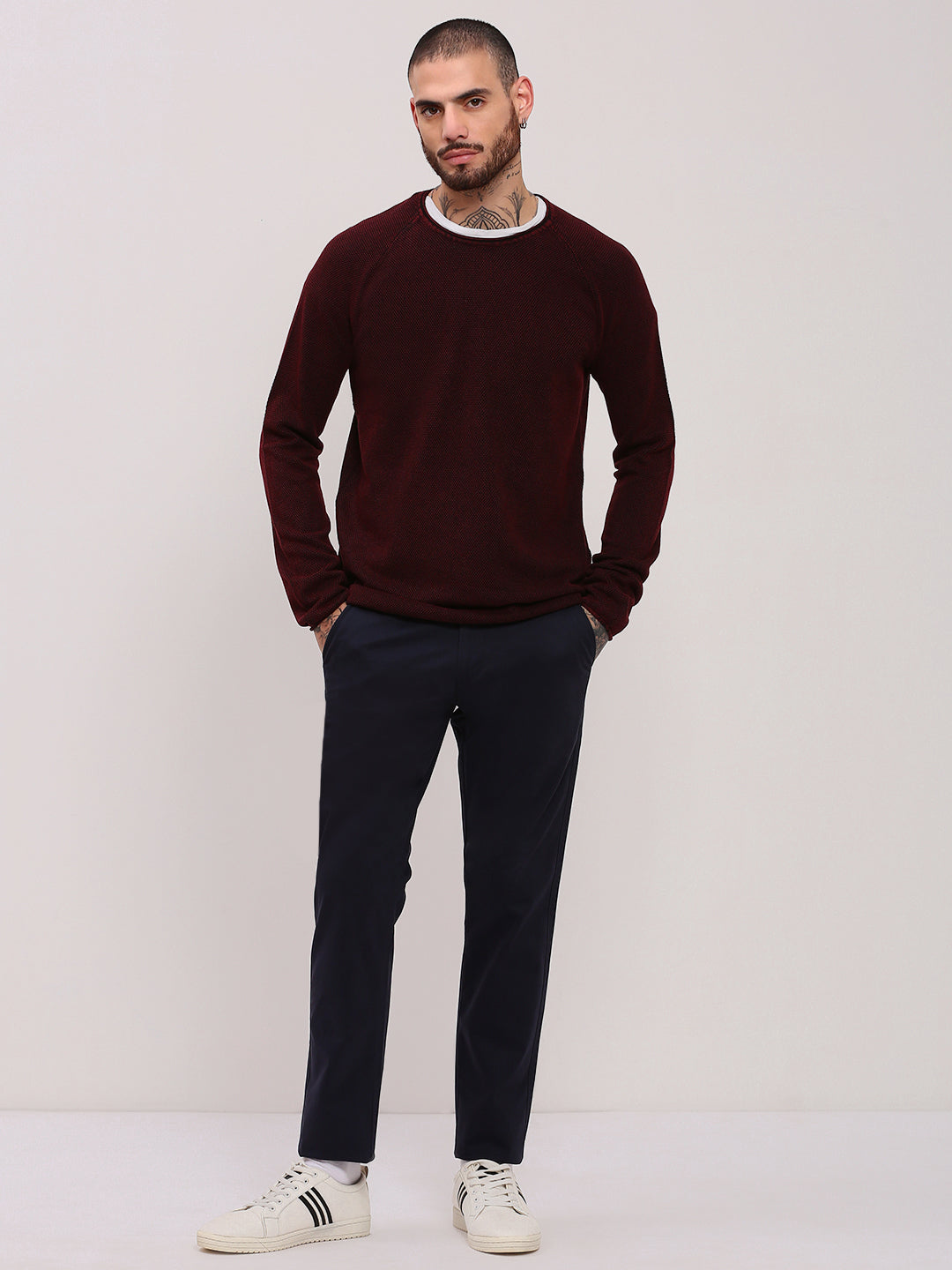 Men Navy Blue Solid Trousers