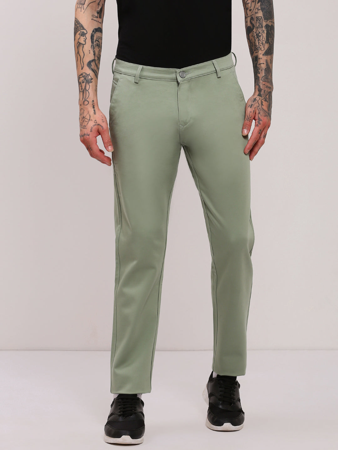 Men Green Solid Trousers