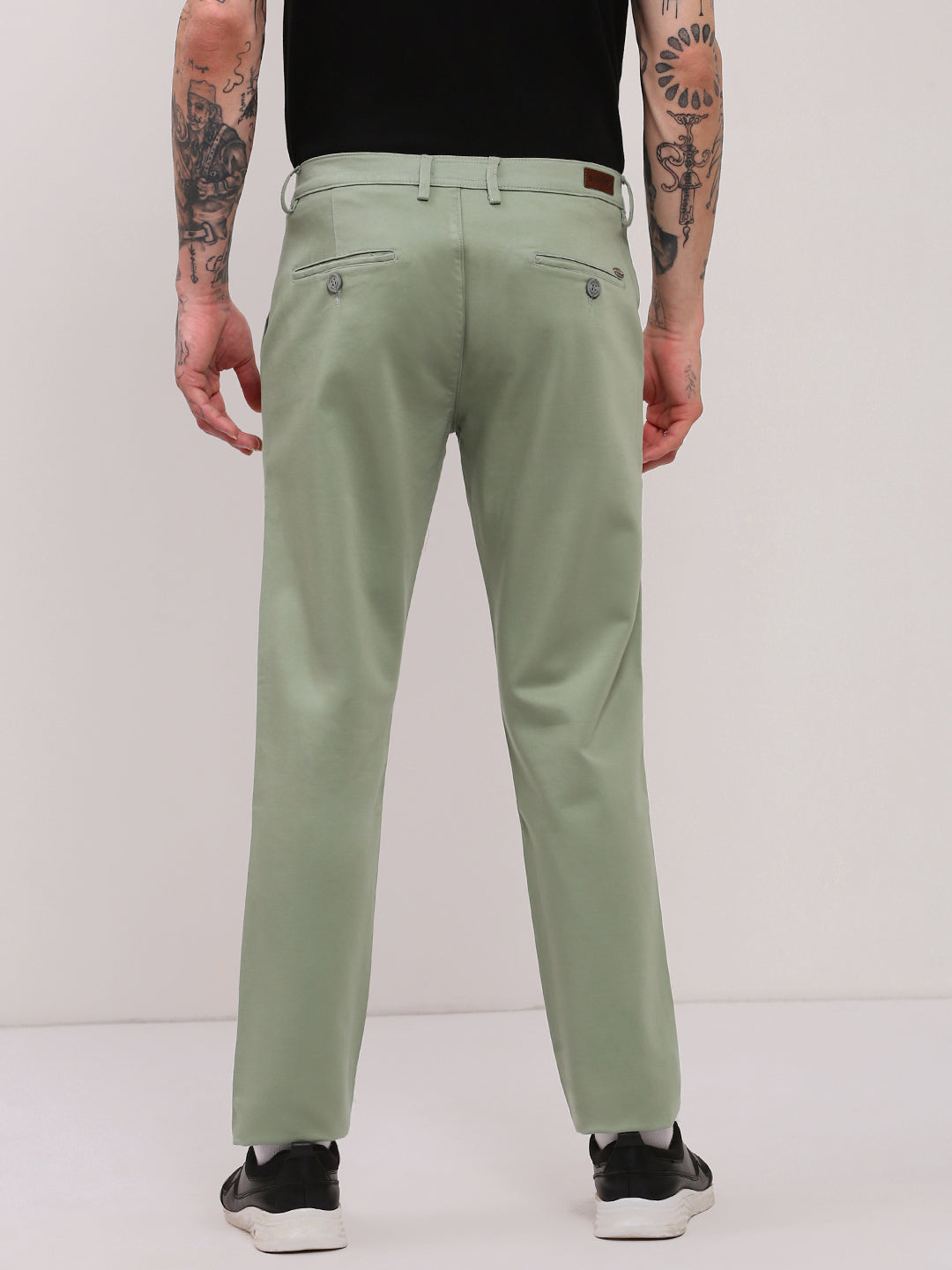 Men Green Solid Trousers