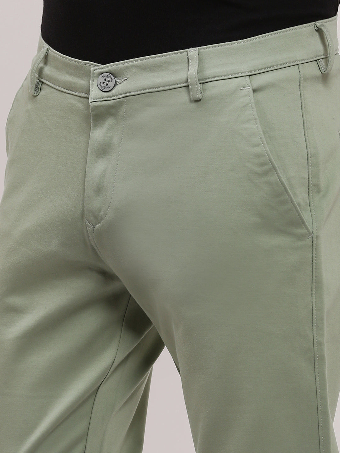 Men Green Solid Trousers