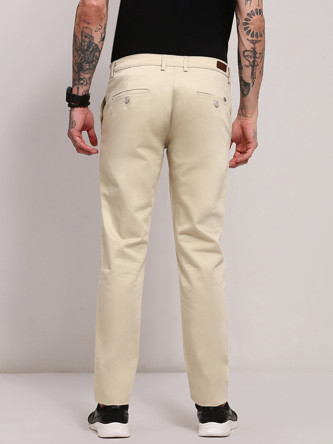 Men Beige Solid Trousers