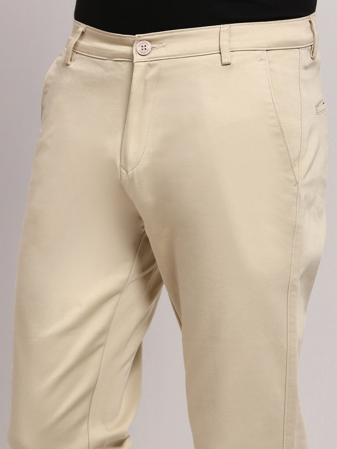 Men Beige Solid Trousers